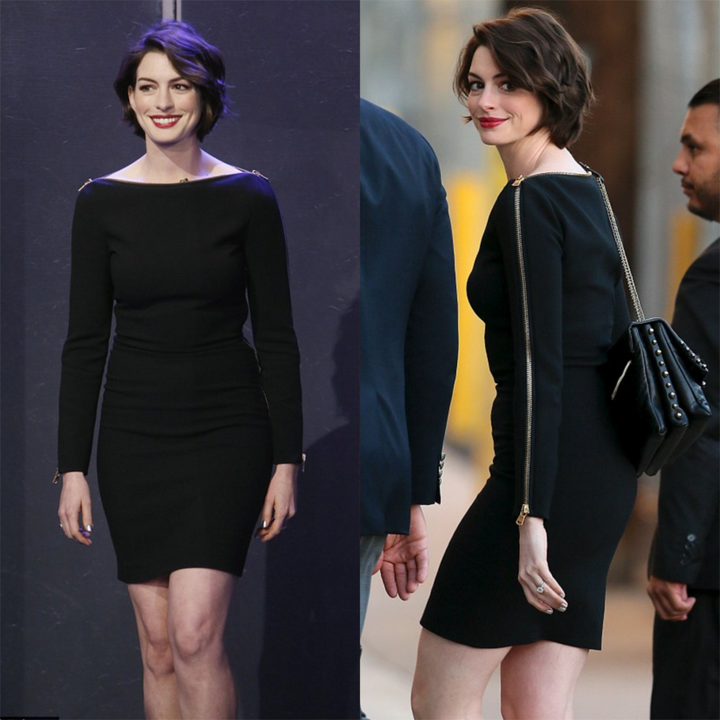 “Out of this World: Anne Hathaway Shines in Sleek LBD on Jimmy Kimmel”