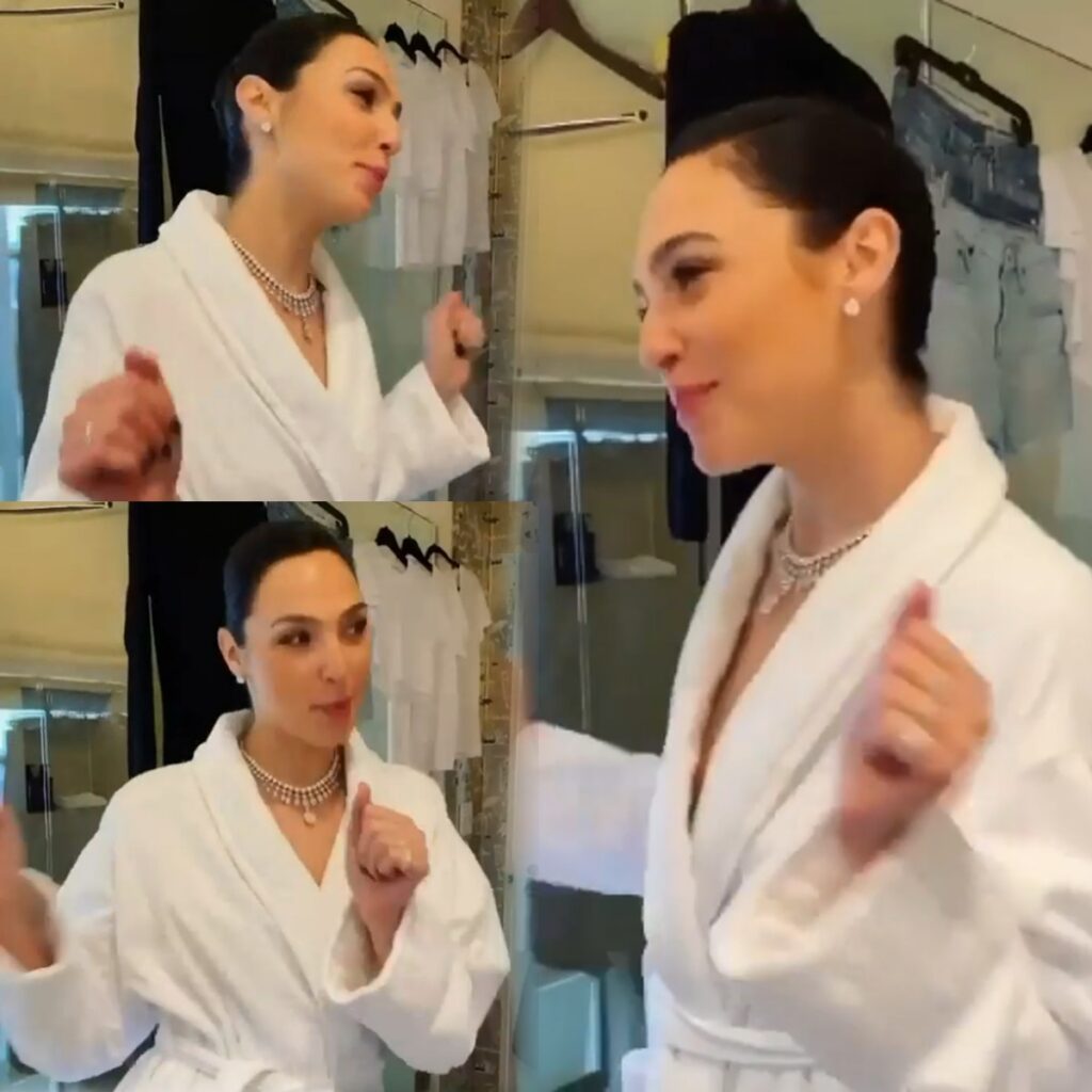 Gal Gadot Delights Fans with Joyful Dance in White Robe During Makeup Session